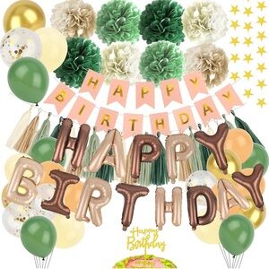 Green and Gold Birthday Party Decoration Set balloon women banner cake topper